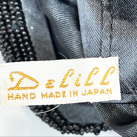 Vintage Delill Black Beaded Sequins Evening Bag Purse W/Strap Glass Kiss Clasp - Picture 7 of 10